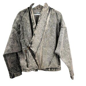 Vintage Paris Blues Jacket Mens Large Acid Wash Black Denim Motorcycle Grunge
